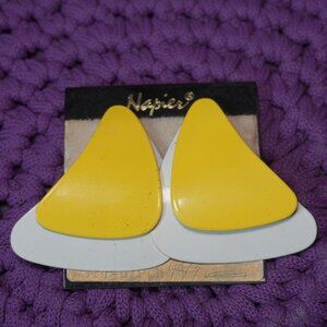 Napier Womens Yellow And White Abstract Shape Metal Vintage Earrings